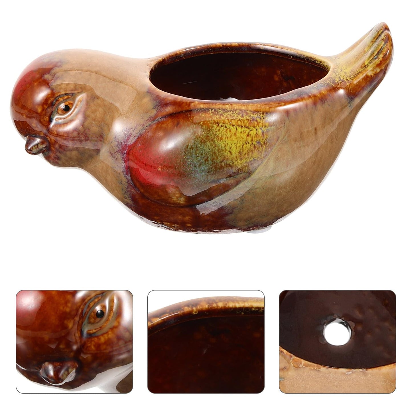 Yardwe Ceramic Planter Pot Bird Shape Succulent Flowerpot for Indoor Balcony Gardening Small Animal Design Glazed Pot for Home Decor