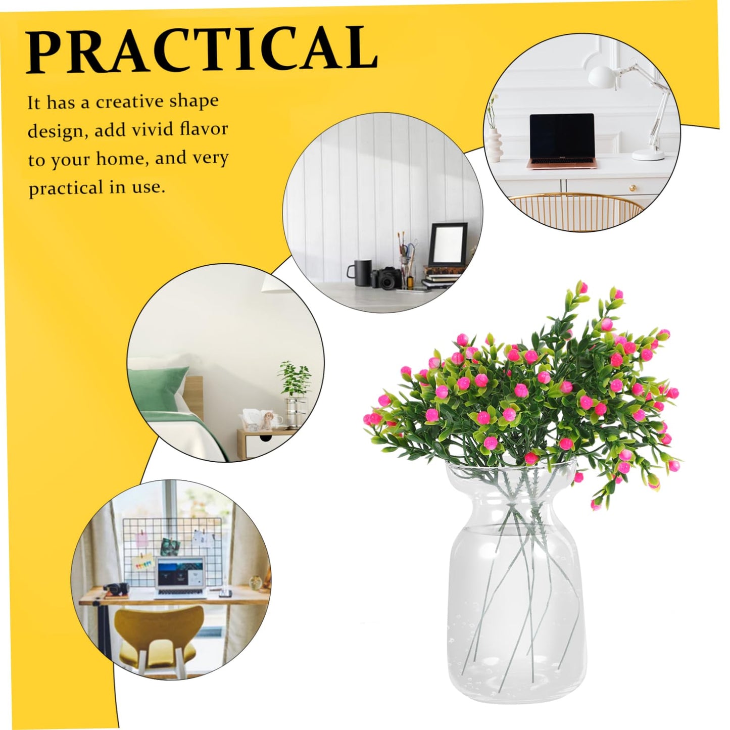 GLEAVI Clear Glass Vase for Hydroponics and Floral Arrangements Elegant Desktop Decorative Centerpiece for Home and Office for Plant Container and Terrarium Display