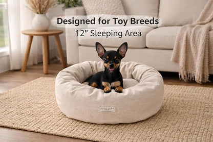 Round Dog Bed – Natural Canvas, Removable Washable Cover, Raw Cotton or Latex Fill, Hypoallergenic Non-Toxic, Made in USA (Natural, X-Small, Firm Support – Raw Cotton)