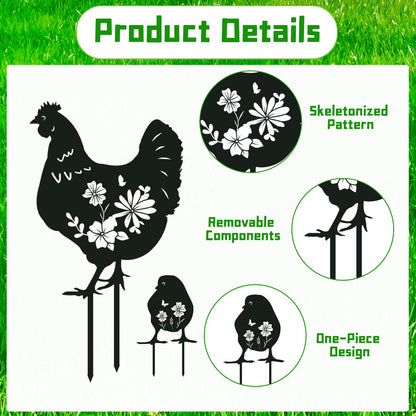 Rngmsi Metal Chicken Yard Art - 4PCS Chicken Garden Decor - Funny Garden Decorations for Yard - Cute Rooster Yard Art - Outdoor and Garden Gifts - Decorative Lawn Stakes for Men and Women