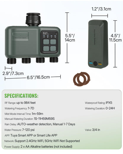 WILAWELS WiFi Water Timer for Garden Hose, Sprinkler Timer 4 Zone, Smart Hose Water with WiFi Irrigation Controller,Voice Control RF433 Automatic Irrigation System/Rain Delay/Manual Watering D34WT06