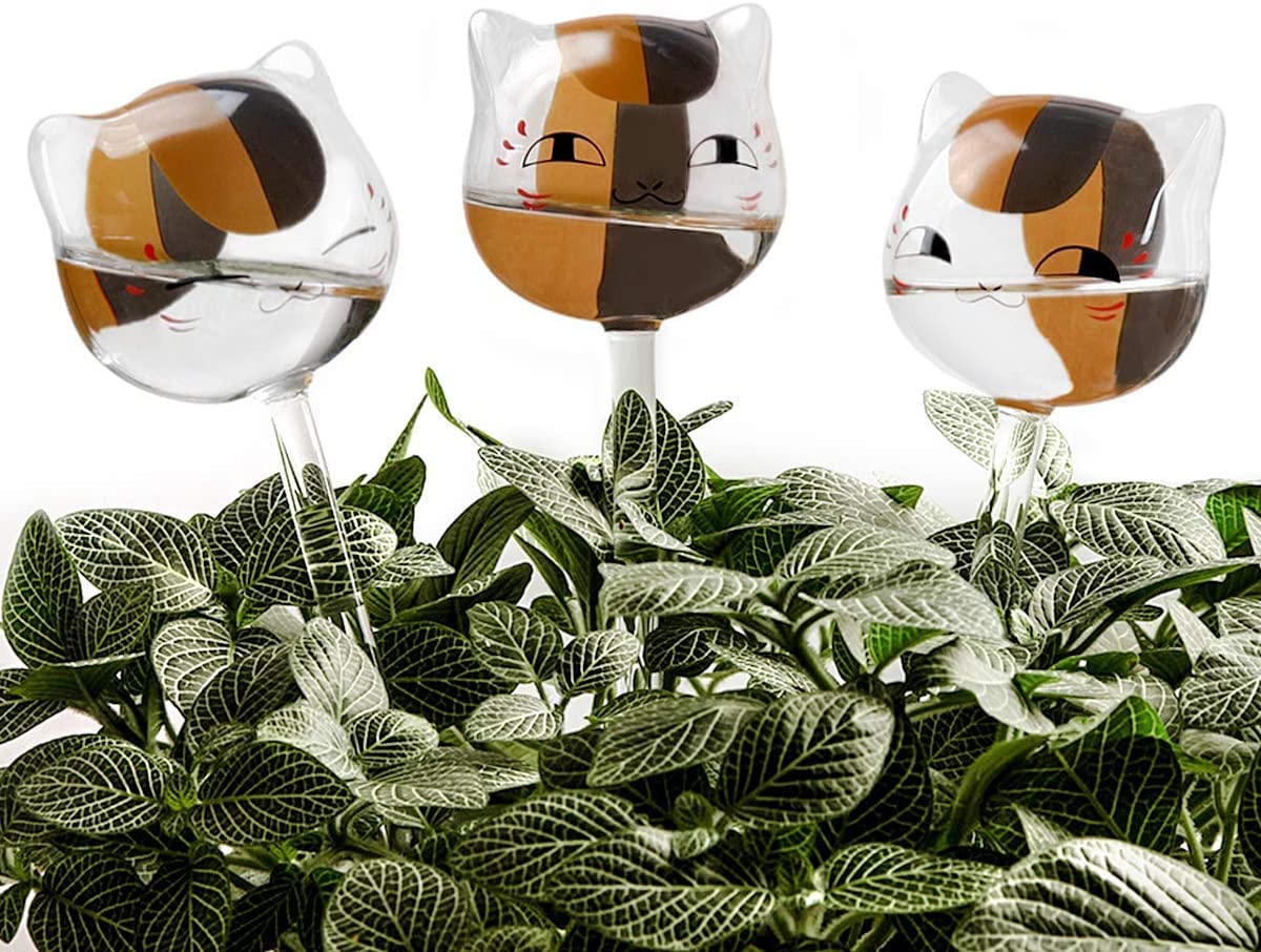 KiKiHeim Automatic Plant Waterer Globes Self Watering Planter Insert Devices System, Hand Blown Clear Glass Water Bulbs for Indoor&Outdoor, 6.4oz/190ml Capacity, 3 Cats