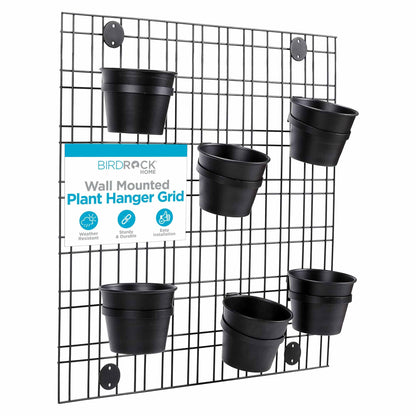 BIRDROCK HOME 6 Pot Garden Wall Grid - Flower or Succulent Planter Pots - Indoor or Outdoor Plant Organizer Rack - Black