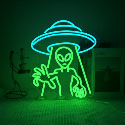 LUCUNSTAR UFO Neon Sign For Room,Alien Spaceship Dimmable LED Neon Light, Space Neon Signs for Wall Decor, Blue UFO Neon Light up Sign for Bedroom Game Room Wall Decor,Ufo Lovers