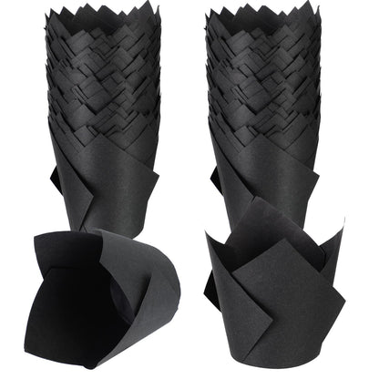 Jutom 200 Pack Tulip Cupcake Liners Paper Baking Cups Greaseproof Muffin Liners Grease Resistant Cupcake Wrappers for Weddings Birthday Cake Balls Muffins Candy Jelly Party(Black)
