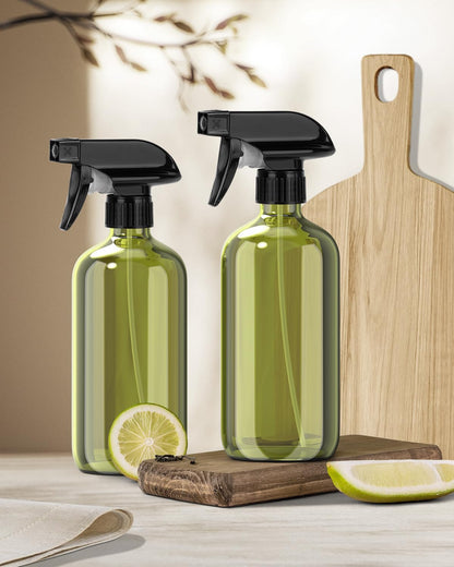Bontip Glass Spray Bottle, Olive Green Glass Spray Bottle Set & Accessories Refillable for Plants Window Cleaners Aromatherapy Facial Hydration Watering Flowers Hair Care (2 Pack/16 oz) (Olive Green