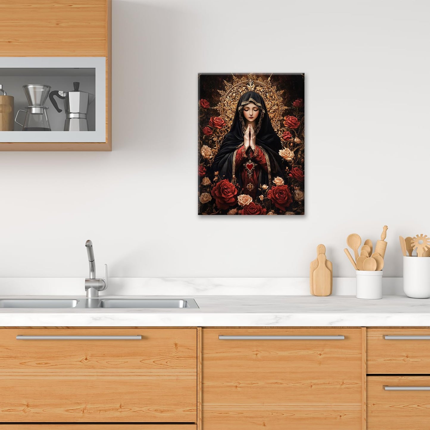 Virgin Mary Wall Art, Virgen De Guadalupe Pictures Wall Decor Our Lady Canvas Prints Framed Artwork Paintings Poster Home Office Decorations For Bedroom Living Room Kitchen Dinning Room 12l X 16w