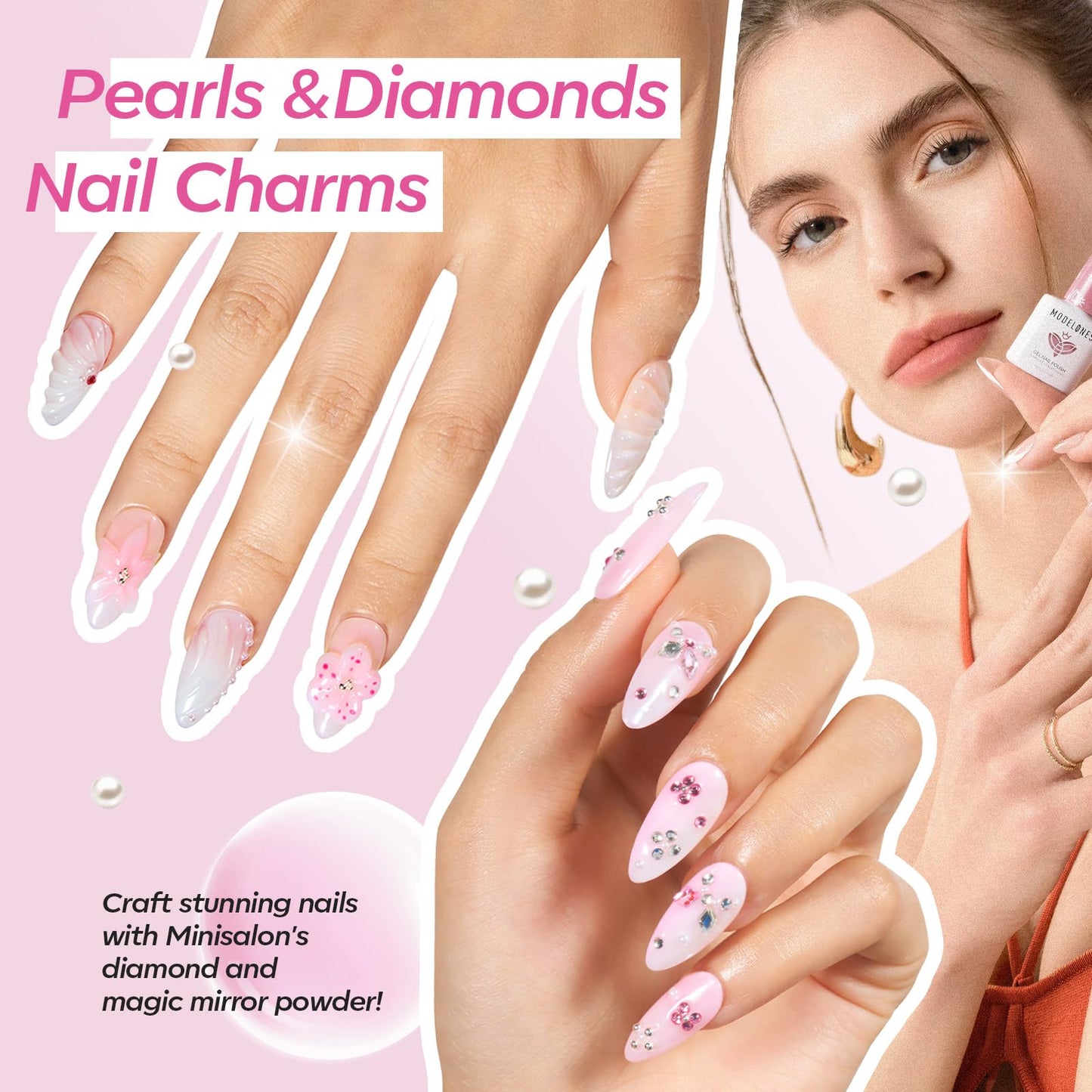 Modelones Gel Nail Polish Kit with UV Light, Milky White Nude Glitter Pink Red Gold Fall Metallic Manicure Set with Base Top Coat Star Stickers 4 Colors Gel Mini Salon Nail Art Gift for Women Girl