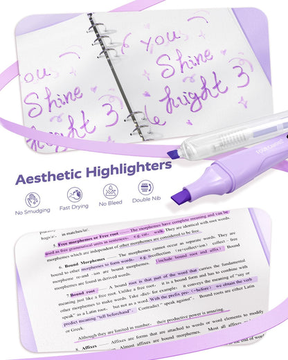 Four Candies Purple College Supplies and Nursing Essentials with Organizer, Gel Pens with Black Ink,Correction Tapes,Pastel Highlighters, Mechanical Pencils, Sticky Notes, Index Post