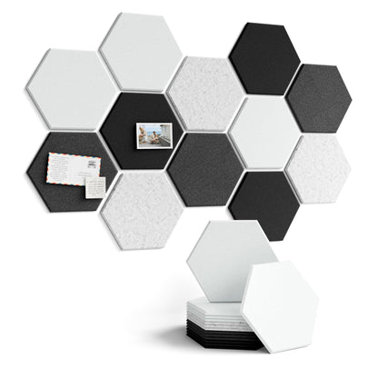 Fluxynara Hexagon Cork Board Alternative for Walls Decor-12-Pack Felt Bulletin Board Tiles,with 30 Pushpins,70 Adhesive Tabs for Office,Classrooms & Home Pin Board Felt Board-Concrete Echo