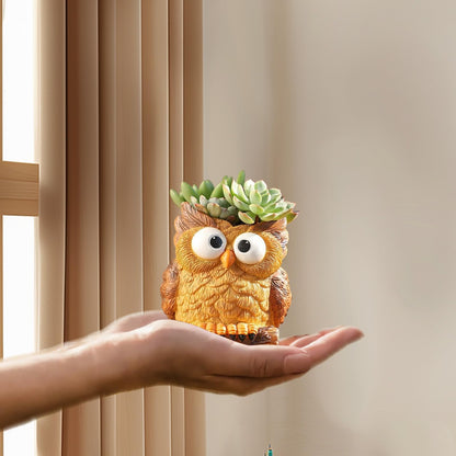 Funducts Cute Resin Succulent Owl Garden Pot, Cute Planting Pot, Indoor Plant Pot for Flowers & Herbs, Home Desktop Office Windowsill Decoration Gift. (Tree Eye)