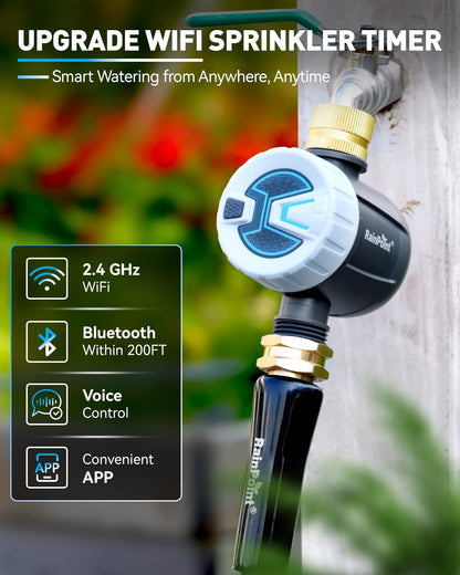 RAINPOINT WiFi Water Timer, Sprinkler Timer for Garden Hose, Smart Automatic Irrigation System with Brass Inlet for Yard, Lawn, APP Remote Control via 2.4Ghz WiFi and Bluetooth