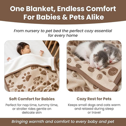 100% Organic Cotton Pet Blanket 30 x 38 in – Plush Double Layer Sherpa, Cozy Throw for Small Dogs, Cats & Baby – Earth Ivory/Mocha Meringue