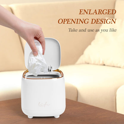 PANDENNER Mini Countertop Trash Can with 10 Rolls of Trash Bags,Tiny Desk Trash Cans with Press Type Lid, Desktop TrashCan Applicable for Bathroom Vanity Home Office (White)