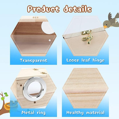 Parakeet Nesting Box Transparent Bird House for Cage Natural Wood Breeding Box for Parrot Parakeet Cockatiel Lovebirds Budgie Conure and Other Small Birds