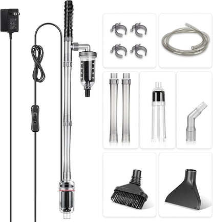 hygger Electric Aquarium Gravel Cleaner, 528GPH Fish Tank Vacuum, 5-in-1 Automatic Sand Washer Water Changer Cleaning Kit for Freshwater Saltwater, Adjustable Length Handle Tube,Hose, Clamp