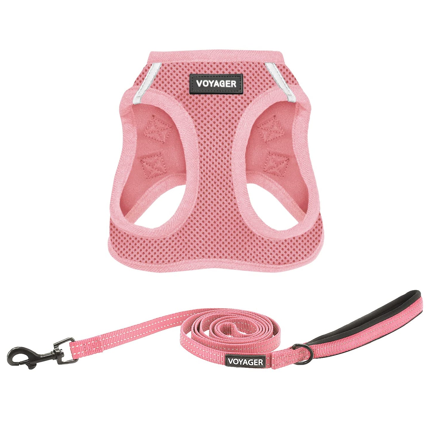 Voyager Step-in Air All Weather Mesh Harness and Reflective Dog 5 ft Leash Combo with Neoprene Handle, for Small, Medium and Large Breed Puppies by Best Pet Supplies - Harness Leash Set (Pink), L