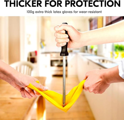 Vgo... 1-Pair Reusable Household Gloves, Rubber Dishwashing gloves, Extra Thickness, Long Sleeves, Kitchen Cleaning, Working, Painting, Gardening, Pet Care (Size XL, Yellow, HH4601)