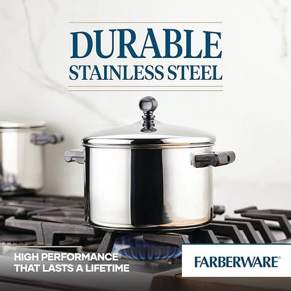 Farberware Classic Series Stainless Steel Sauce Pot with Lid, 4-Quart Cookware, Silver
