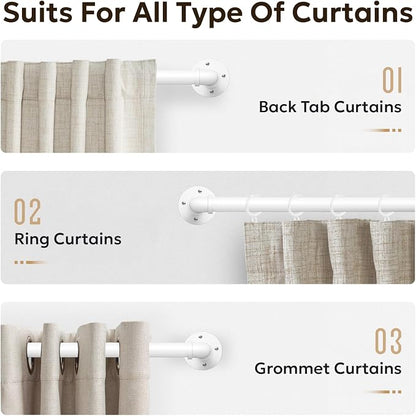 Zeerobee Curtain Rods for Windows 32 to 72, 1 Inch Industrial Wrap Around White Curtain Rod, Indoor/Outdoor Room Divider Adjustable Drapery Pole, 32"-72"