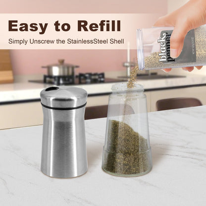 Farmhouse Salt and Pepper Shakers with Adjustable Pour Holes, Refillable Salt Shaker by Aelga, Ideal for Himalayan, Kosher, Black and White Pepper