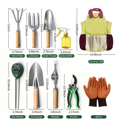 10-Piece Premium Gardening Tool Set—Includes A Moisture Meter, Heavy-Duty Rust-Resistant Stainless Steel Tools with A Storage Carry Bag. The Perfect Gardening Gift for Both Men and Women (Pink)