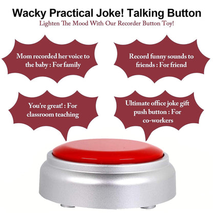 Cover 30 Seconds Answer Buzzers Recordable Talking Button Easy Button Record Button Toy Gift Answer Buzzers (RED+Silver)