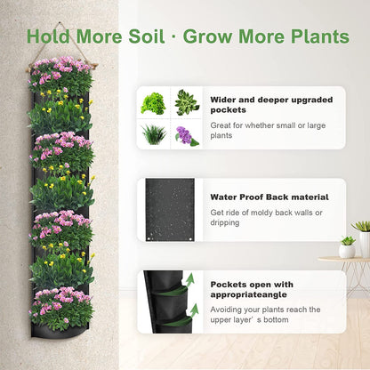 iPower 2-Pack Hanging Vertical Wall Planter 7 Pockets Upgraded Deeper Waterproof Herb Flower Growing Pouch Felt Cloth, for Yard Garden Fence Home, Balcony Office Decoration
