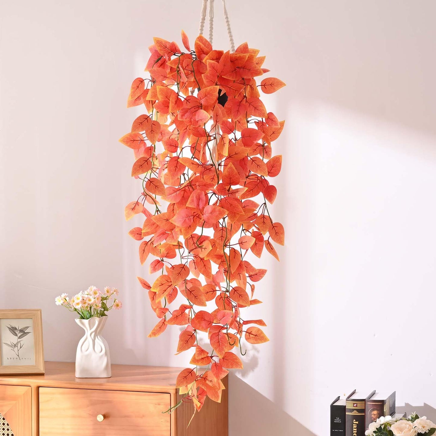 BLEUM CADE Fake Hanging Plants, 2pcs Artificial Hanging Plant, Faux Orange Vines Hanging Plant for Wall Home Living Room Indoor Outdoor Fall Decor (No Baskets)