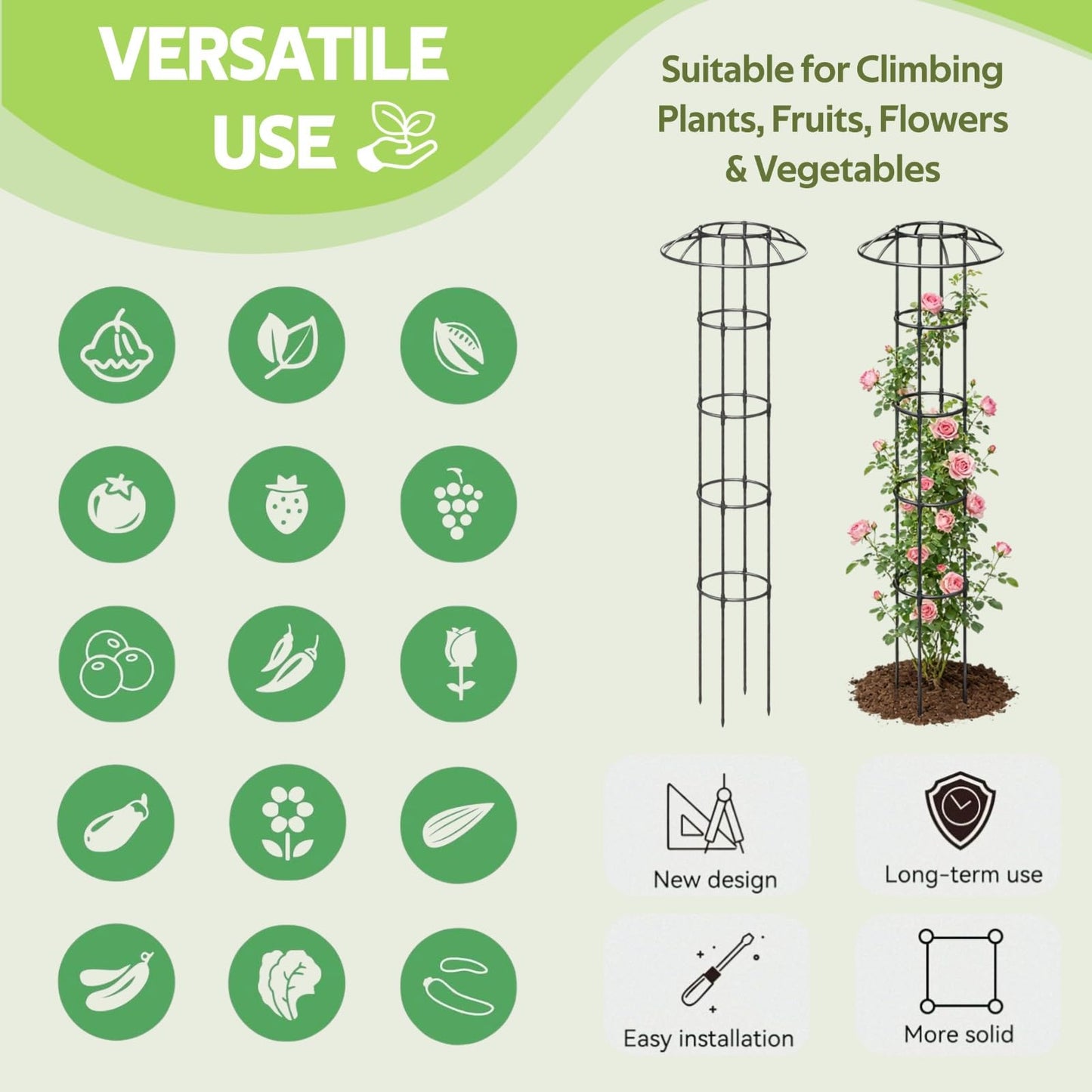 Jesosia Garden Trellis for Climbing Plants Outdoor - Unique Umbrella Top Round Trellis for Indoor Potted Plant - 64" Tall Rustproof PE Coated Metal Pipe Obelisk Support Ivy Vine Rose Grape Vegetable
