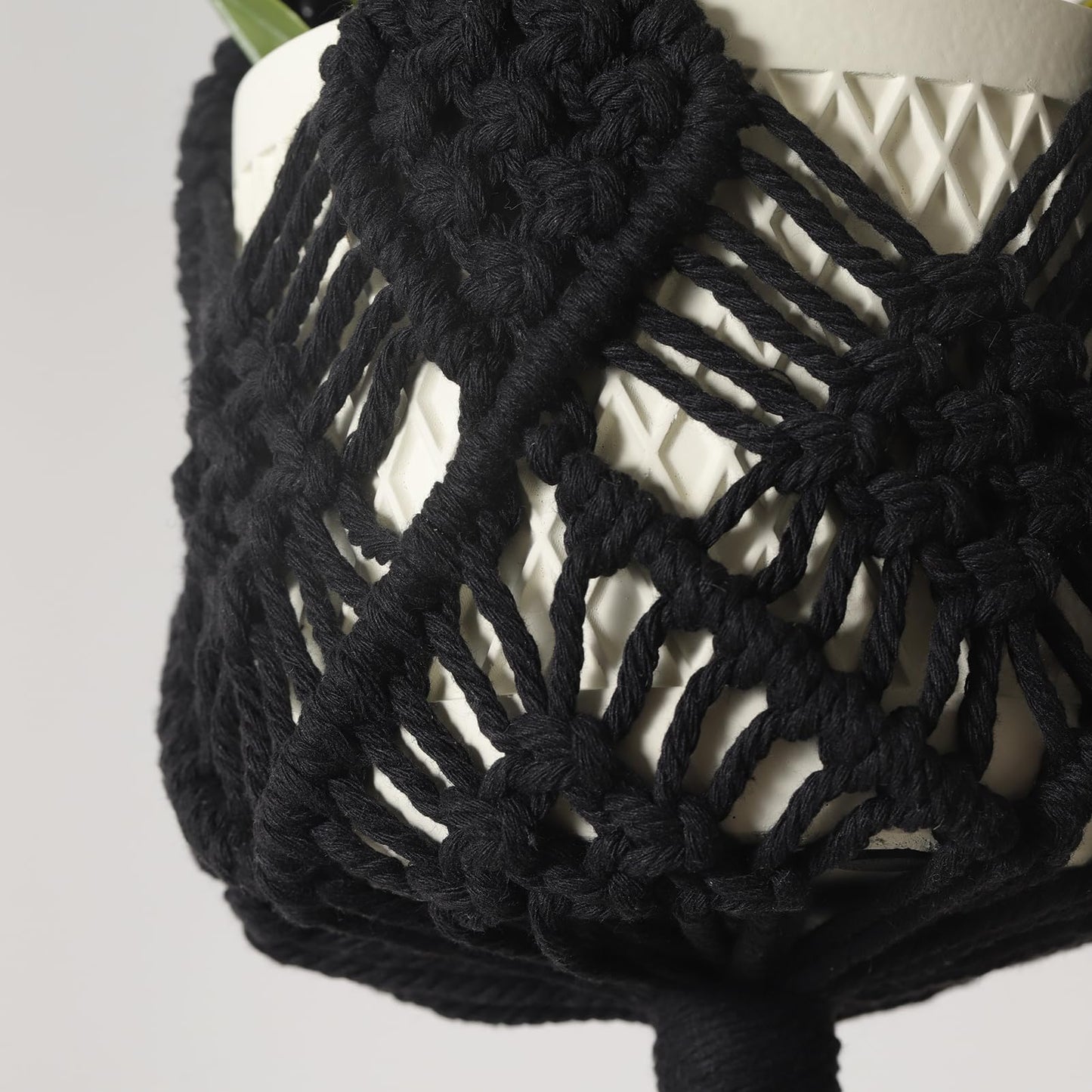 XINBOR Hanging Planter with Patterns,2Packs Macrame Plant Hangers Indoor Macrame for up to 8 inch Pot Crochet Boho Plant Hanger Holder for Indoor Outdoor with 2S Shaped Stainless Steel Hooks (Black)