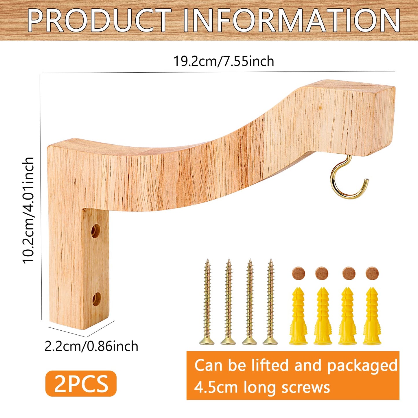DSJIFGEW 7-Inch Wooden 7-Shaped Wall Hook Plant Hanger – Ideal for Indoor/Outdoor Bird Feeders, Flower Baskets, and Wind Chimes