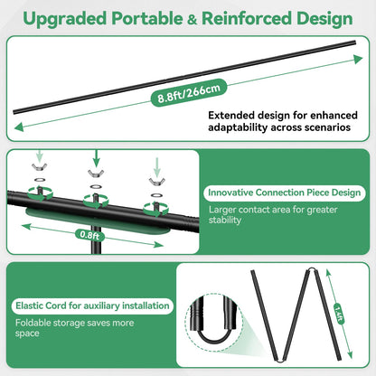 EMART Green Screen Backdrop Kit, 8.5x8.5ft Large Green Screen Backdrop with 8.8x7.5FT Reverse Folding T-Shape Tripod Stand, Spliced Crossbar Plate & 6 Clamps for Studio Shooting, Live Stream