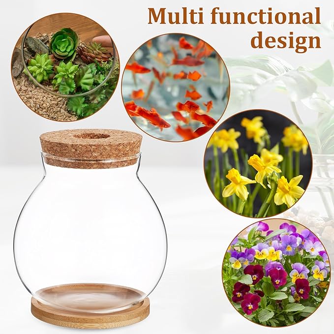 Beavorty Desktop Fish Tank Small Glass Fish Bowl with Cushion 5.51X5.11X1.18In Hydroponic Plant Terrarium Betta Bowl for Home Office Decoration