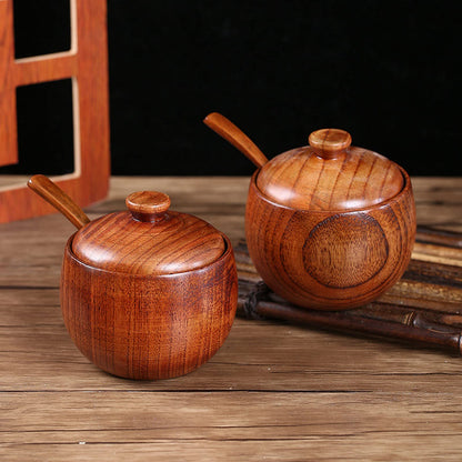 Gsycle Salt Cellar, 2set Spice Jar Spice Box Salt Container Wood Salt Bowl Salt and Pepper Bowls with Lid and Spoon Salt Wooden Bowl with Lid