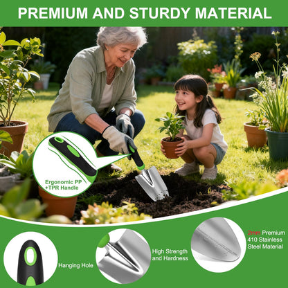 Yesker Gardening Tools 7-Piece Heavy Duty Garden Tool Set Gardening Supplies Gifts for Women Men Gardening Hand Tool Kit with Non-Slip Ergonomic Handle, Durable Garden Bag, Pruning Shears, Black Green