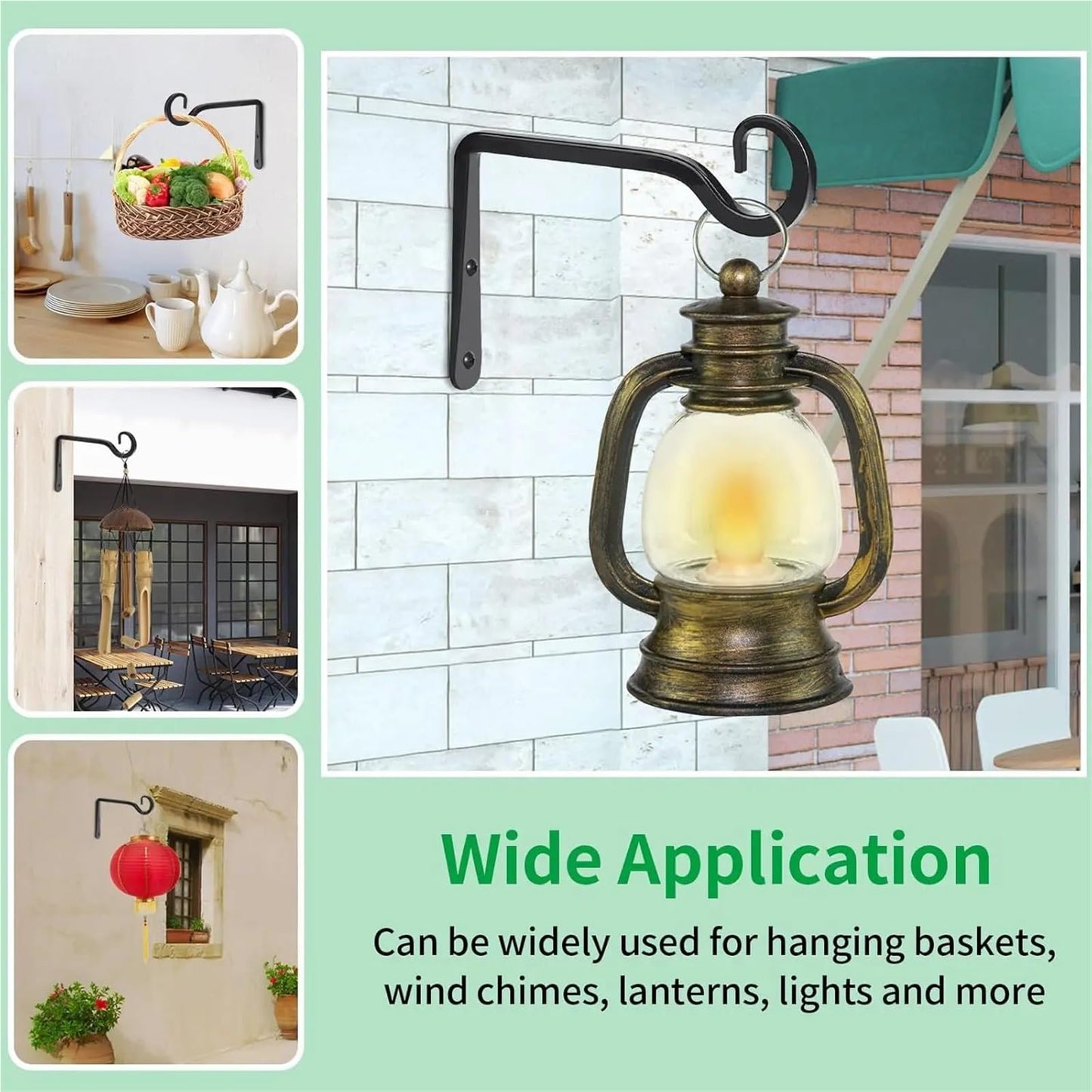 JTJIYN 2PC Plant Hangers Outdoor Hanging Bracket Metal Wall Flower Pot Support Hanger Hook for Hanging Lanterns(Black-6inch)