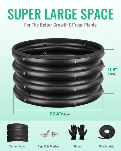ZXZYHFTY Raised Garden Bed, 0.6 mm Galvanized Steel Round Planter Box with Open Bottom, Black, 2 x 2 x 1 FT, 2 Pack