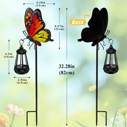 Solar Lights Outdoor Waterproof 2 Packs Butterfly Garden Decor Stakes,32.28in Garden Butterfly with Solar Lights,Birthday Gifts for Women Mom,Metal Decorative Lights for Yard Art Patio Porch Lawn