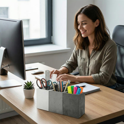 MyGift Pen Holder Pencil Holder For Desk,Pen Cup Holder For Desk,Concrete Desktop Pencil Cup,Modern Gray-Tone,Set of 3