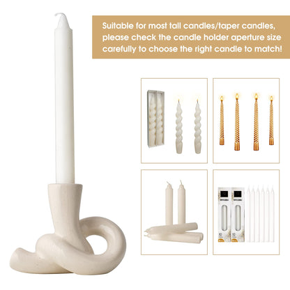 2 Pcs Pretty Ceramic Candle Holder, Modern Abstract Art Candlestick Holder Set, Table Centerpiece Taper Candle Holders Decorations for Home Decor Wedding, Dinning, Party, Mantel, TV Stand, and Kitchen