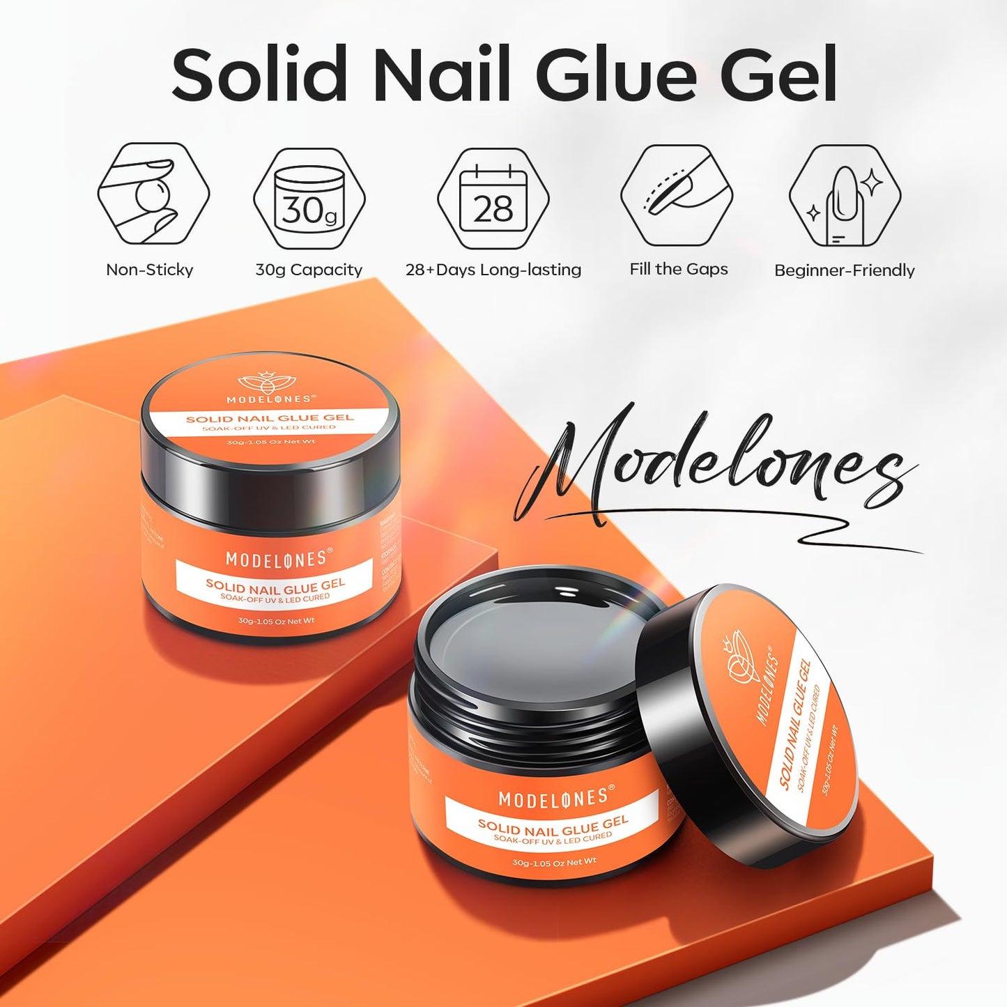 modelones 9 in One Gel Nail Glue Brush On Nail Glue 15 ml for Tips, Rhinestones, Base Coat, Blooming Art Gel Kit for Press on Nails Acrylic Tips U V Lamp Needed 2Pcs