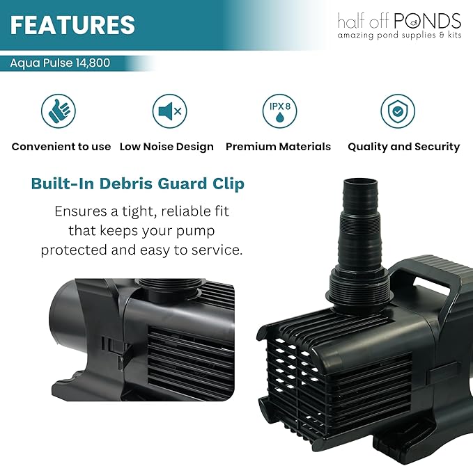 HALF OFF PONDS Submersible Water Pump, 14,800 GPH Pond Pump with 200FT Power Cord and 35.5FT Max Head, 1,100W Ultra Quiet Energy Efficient Pump for Koi Pond, Fountain, Waterfall, Water Garden, Skimmer