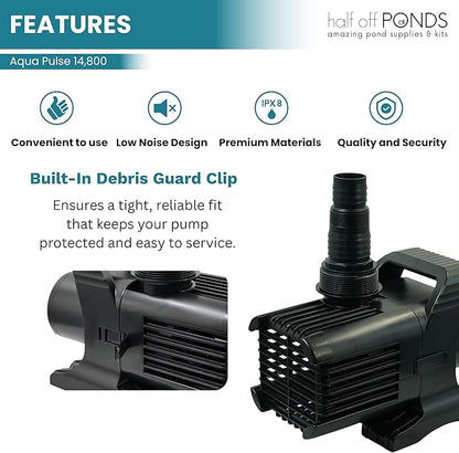 HALF OFF PONDS Submersible Water Pump, 14,800 GPH Pond Pump with 200FT Power Cord and 35.5FT Max Head, 1,100W Ultra Quiet Energy Efficient Pump for Koi Pond, Fountain, Waterfall, Water Garden, Skimmer