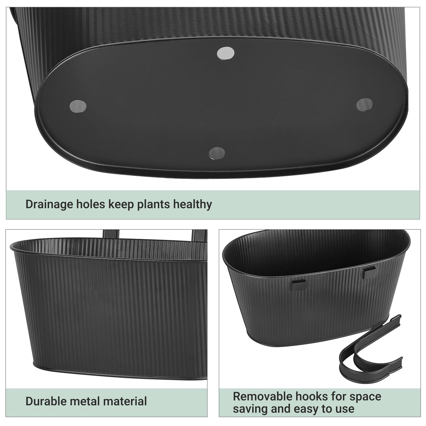 Mkono Metal Railing Planter Box 3 Pack Balcony Hanging Planter for Outdoor Plants with Detachable Hooks and Drain Holes Fence Planters for Any Balcony, Porch or Deck (3, Small)