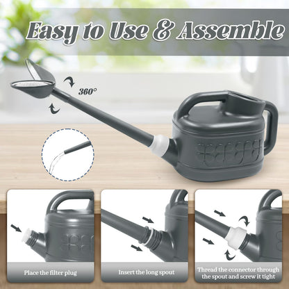 1 Gallon Watering Can, Garden Watering Can Outdoor, Plant Water Can with Removable Long Spout and Stainless Steel Sprinkler Head, Plastic Indoor Watering Cans for Gardening Flower Plants