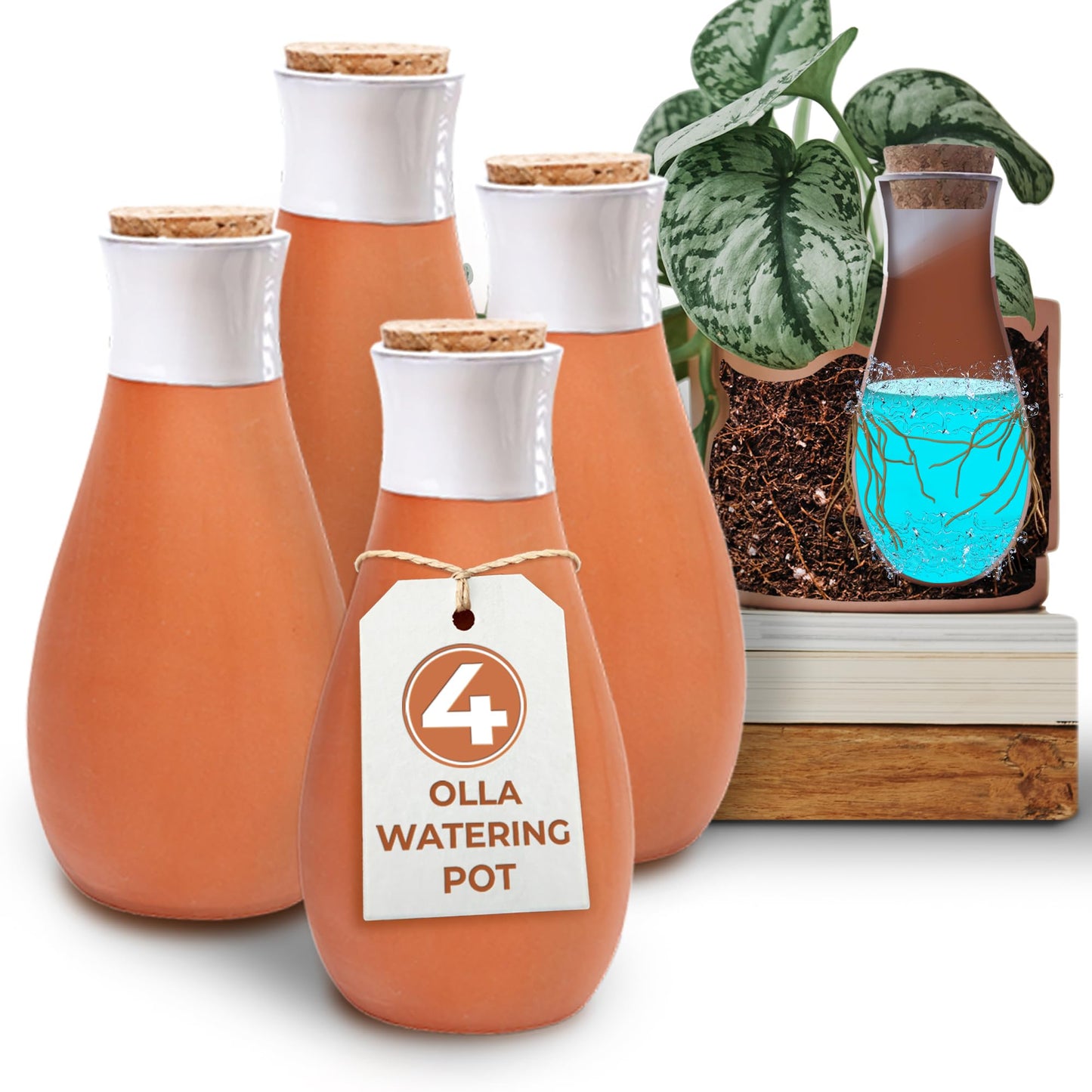 Everbrook Plant Self Watering Globes - Terracotta Watering Spikes - Slow Release Olla Watering Pots - Drip Irrigiation Olla System