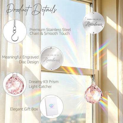 Mooncraftlogy Memorial Gifts for Loss of Loved One, Unique Sympathy Idea, Pink Crystal Ball Grief Suncatcher, Rainbow Bereavement Box for Mom Dad Husband Son Daughter