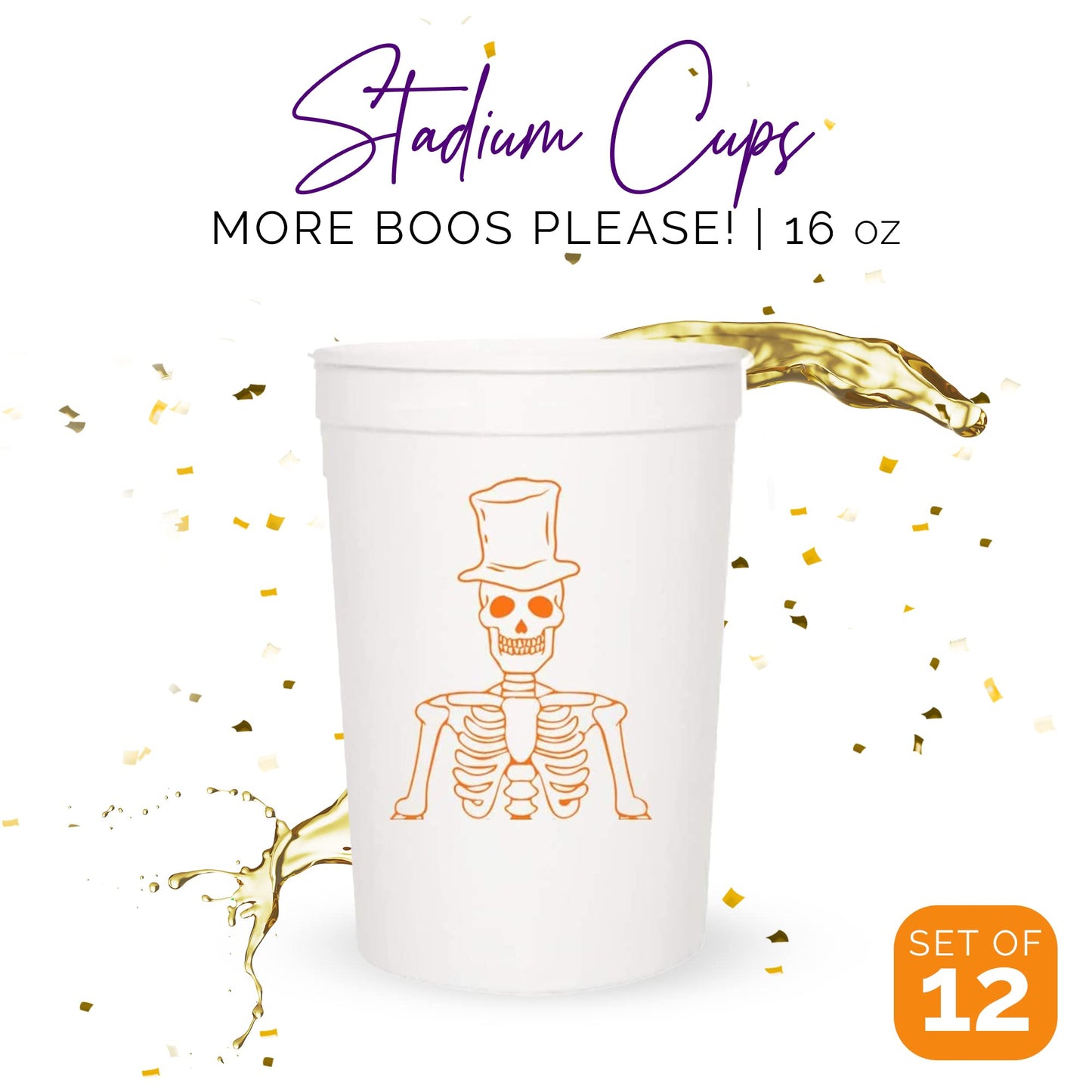 More Boos Please Halloween Cups For Adults, Set of 12 Party Cups, 16 Oz Each Reusable Plastic Cup, Halloween Party Favors For Adults, Perfect Spooky Cup for Drinkware and Decorations