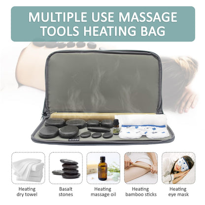 Goodtar Massage Stones Set with Warmer Kit Hot Rocks Bamboo for Massage Hot Stones Massage Warmer Kit with Temperature Control and Carry Bag for Home Use (11 Stones and 3 Sticks) Suitable for Gifting